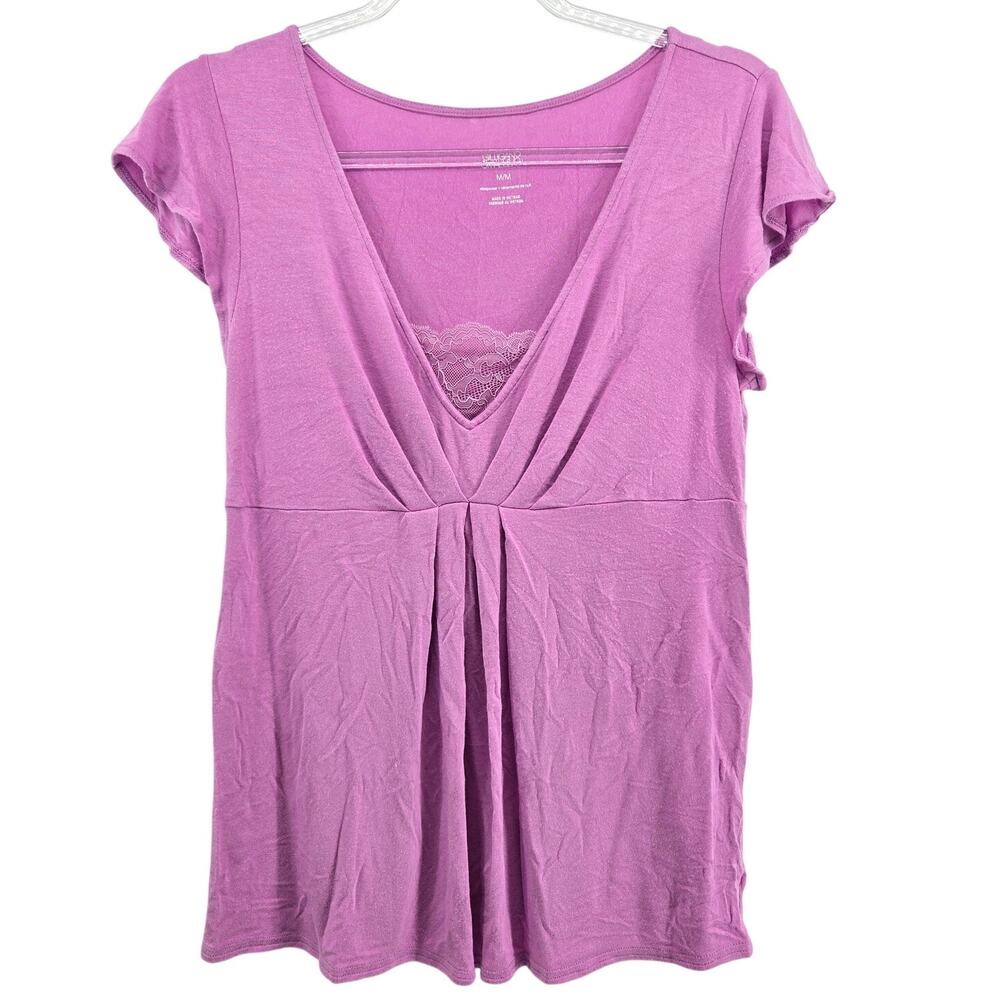 Y2K Baby Doll Lace Flowy Top Size MD Coquette Lounge Sleep Soft Stretch Empire